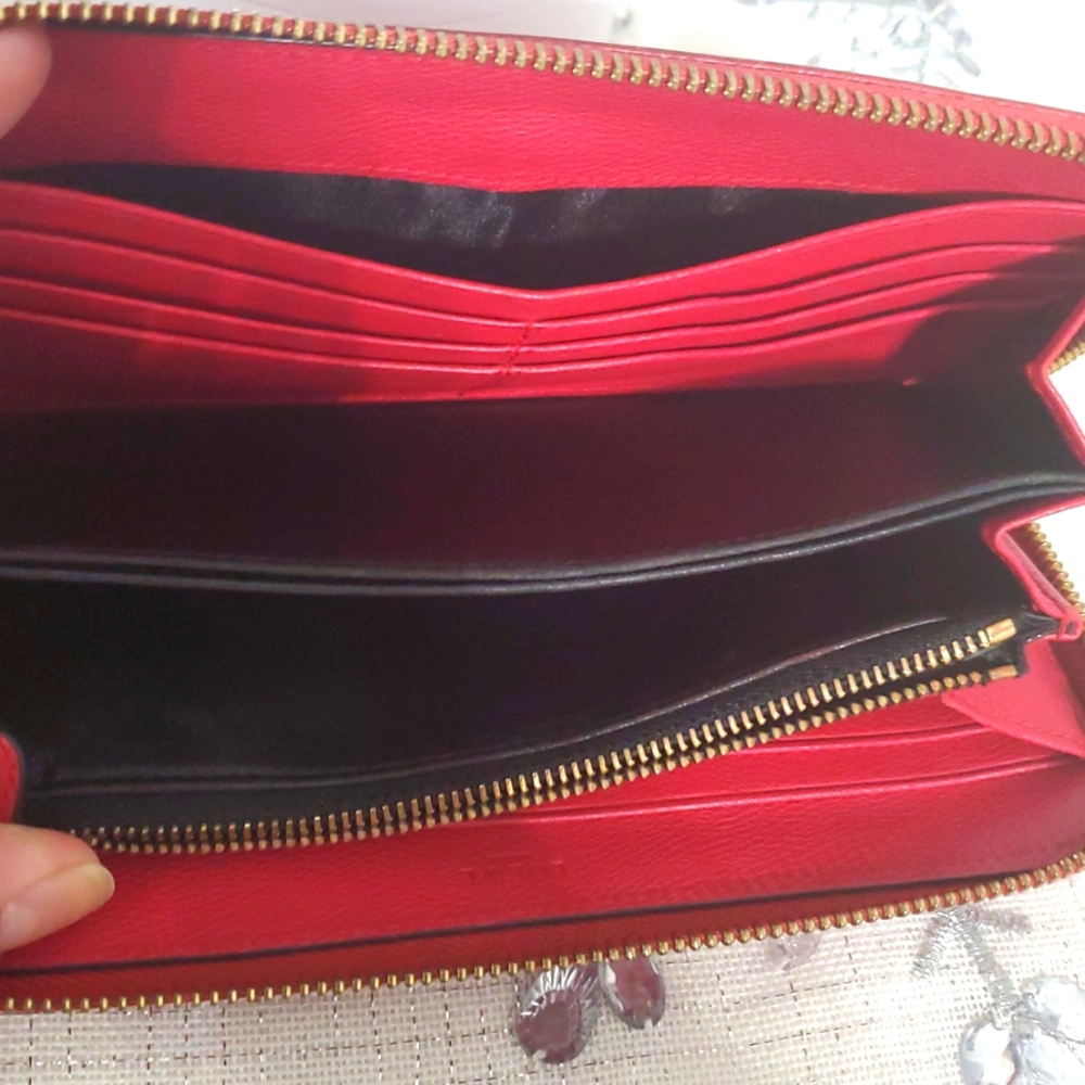 LOEWE Zip Around Long Wallet Pink/Red Anagram Leather Wallet - Picture 14 of 15